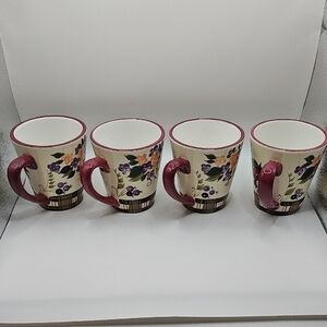 Vintage 4 Ceramic Oneida Coffee Mugs Grape Themed Handpainted